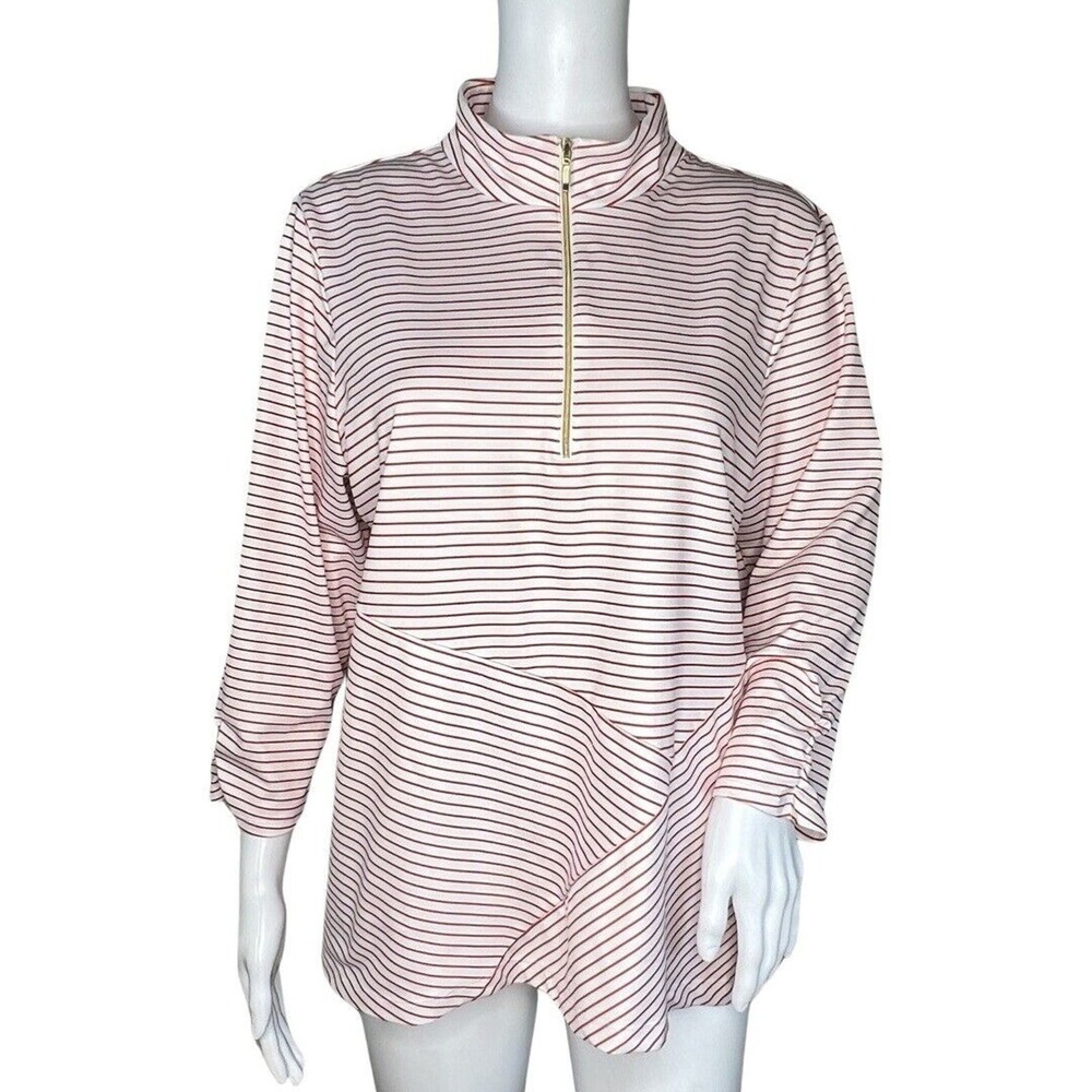 Chicos Shirt Women‎ Large 12 14 White Red Stripe Performance Casual Loungewear